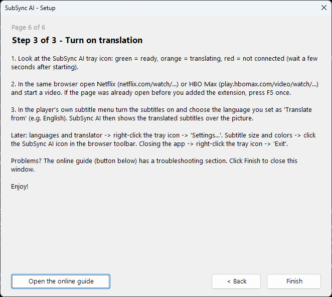 Window 6 of 6 — turn on translation